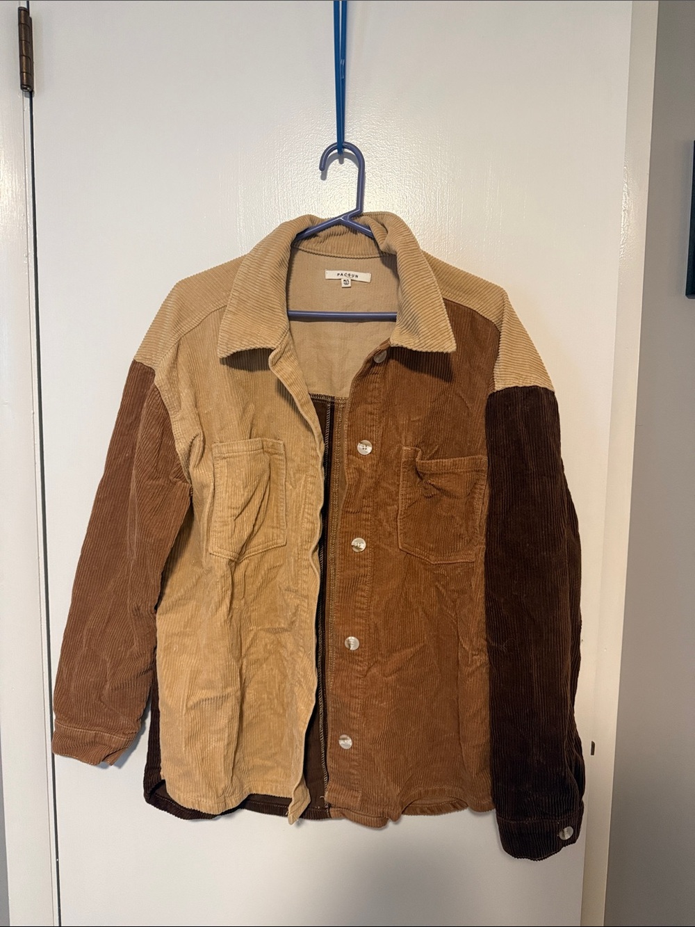 PacSun Patchwork Corduroy Shirt Jacket in Brown & Tan